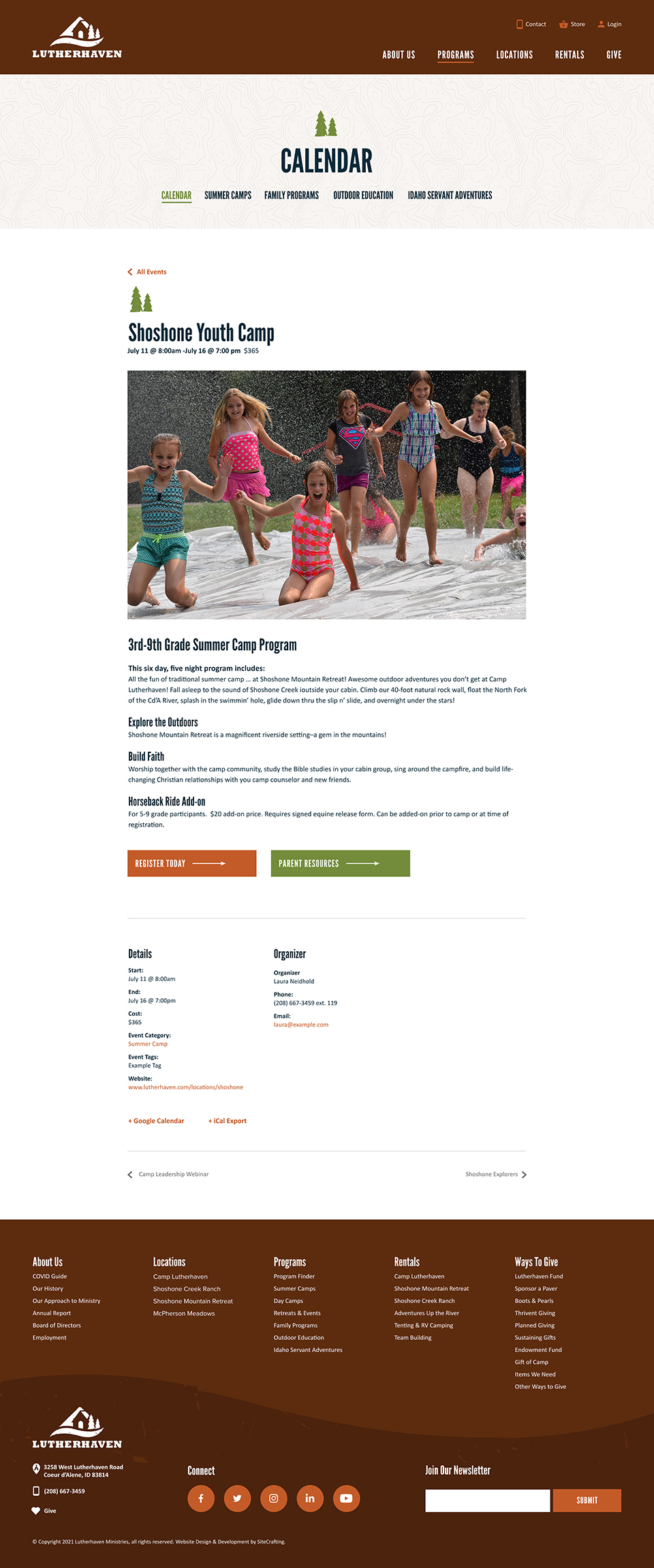 Lutherhaven website events calendar details page mockup
