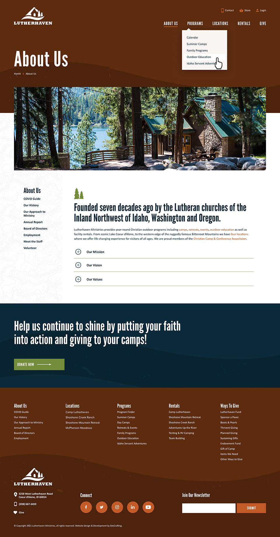 Lutherhaven website about us page mockup