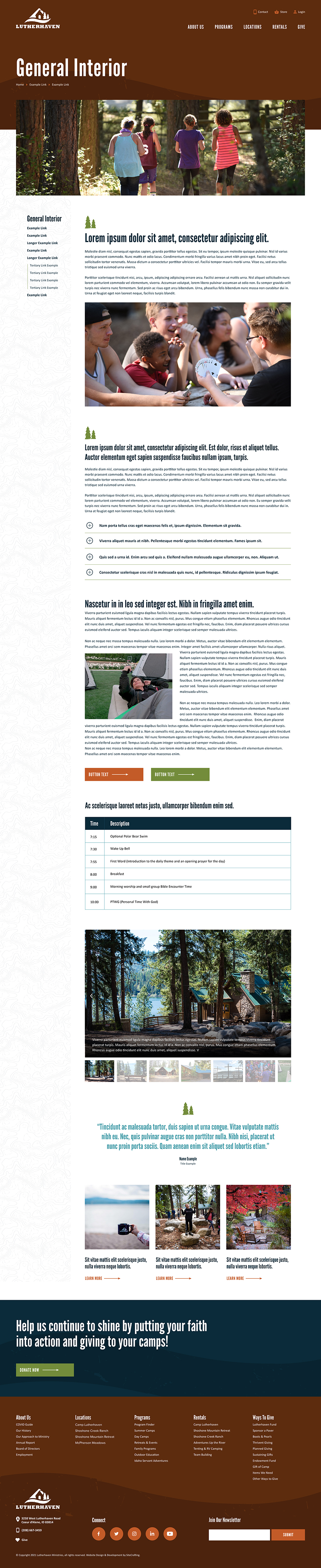 Lutherhaven website about general interior page mockup showing flexible content patterns