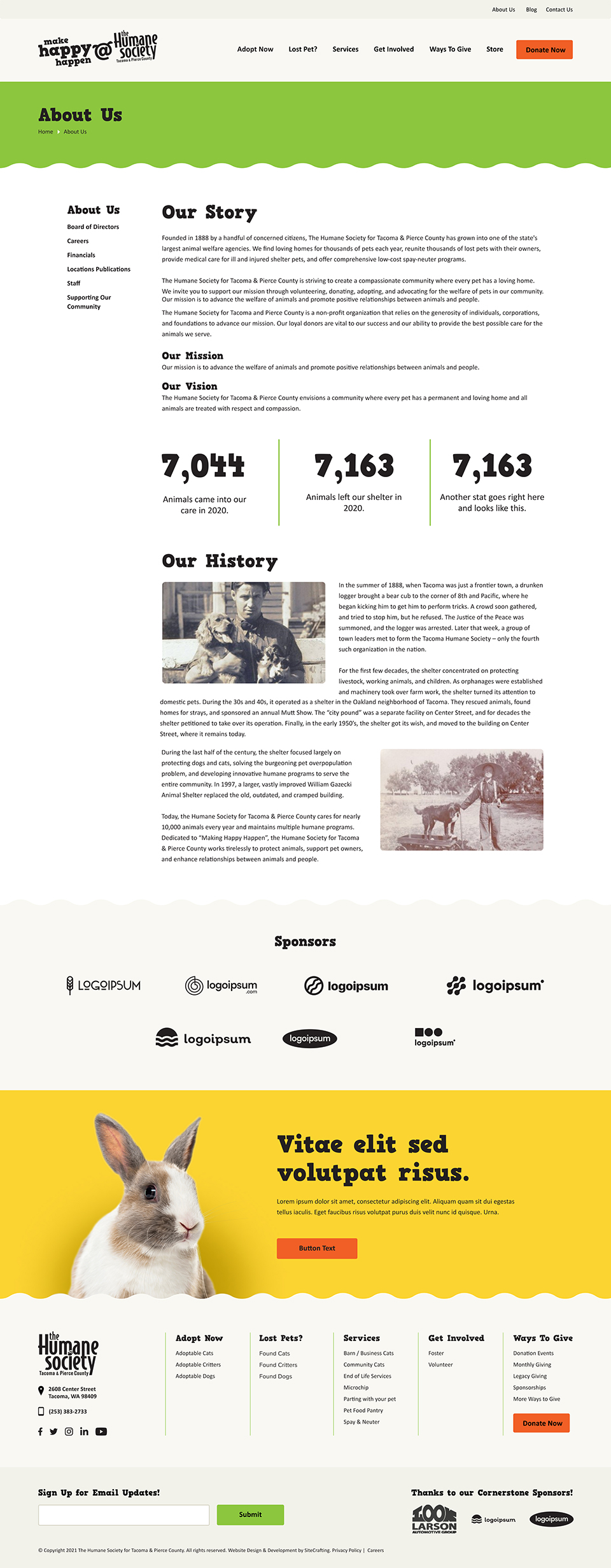 Humane Society website general interior about us page mockup