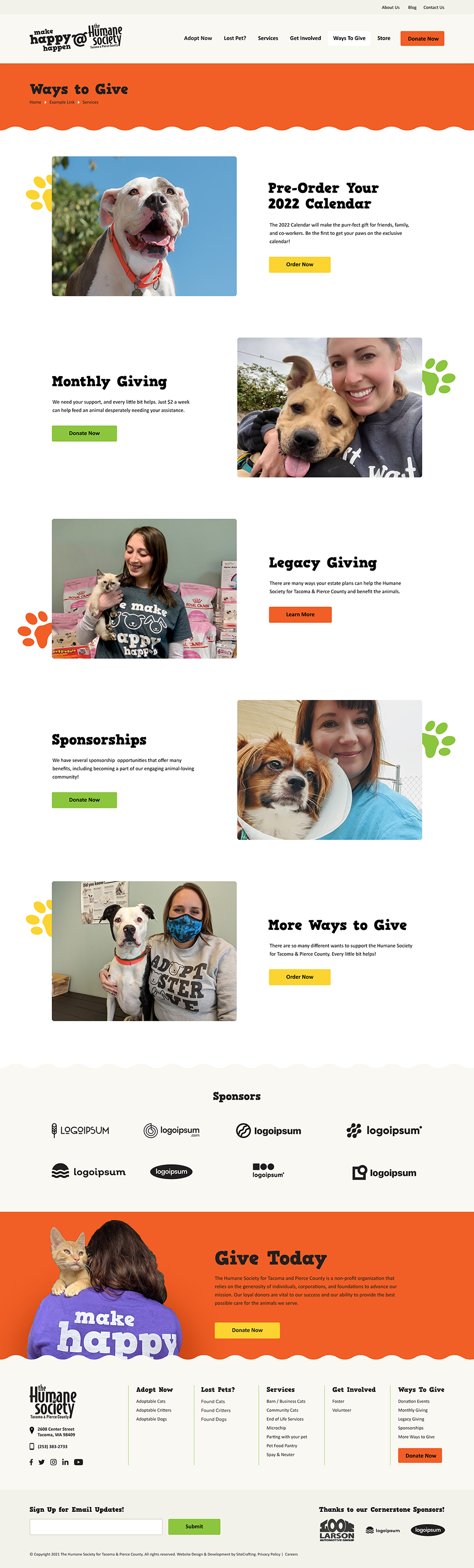 Humane Society website interior landing page page mockup