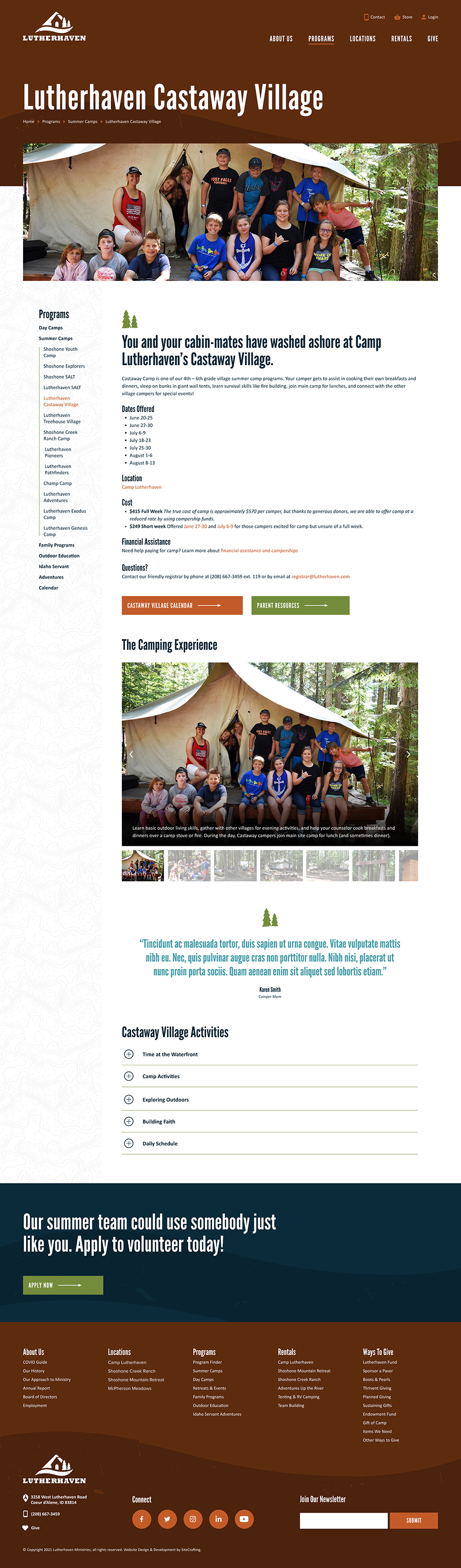 Lutherhaven website program details page mockup