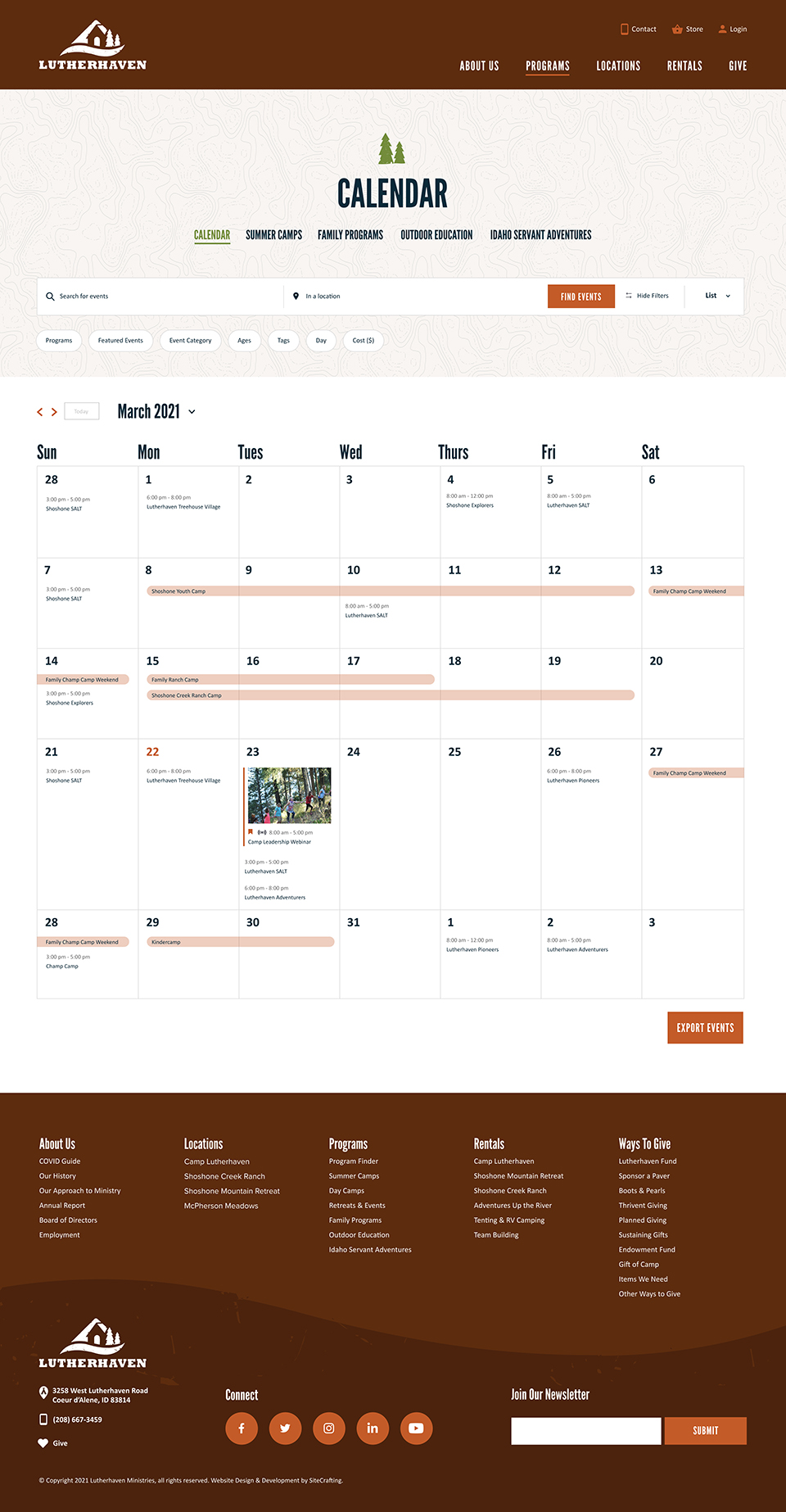 Lutherhaven website events calendar page mockup