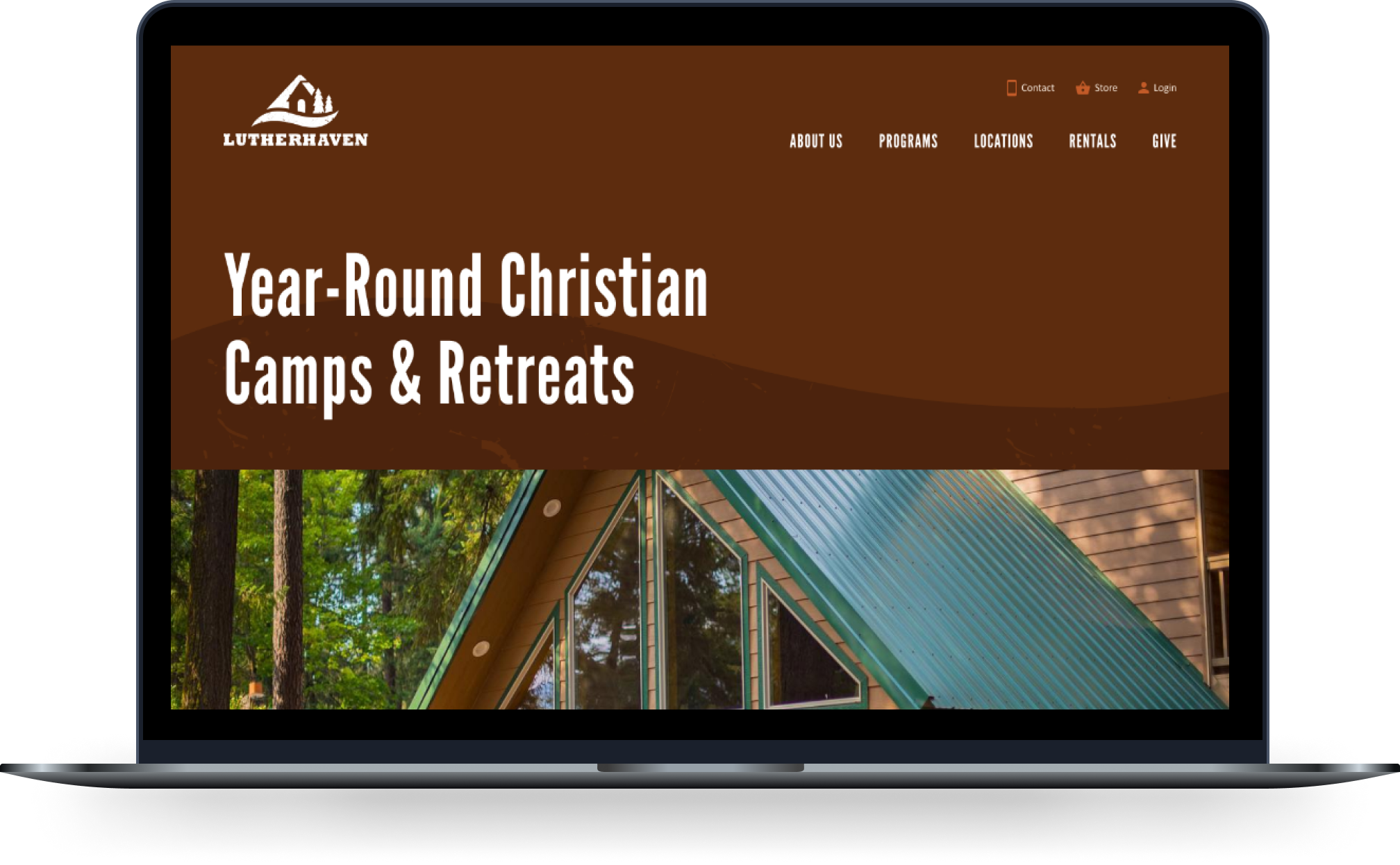 Lutherhaven home page on a laptop screen