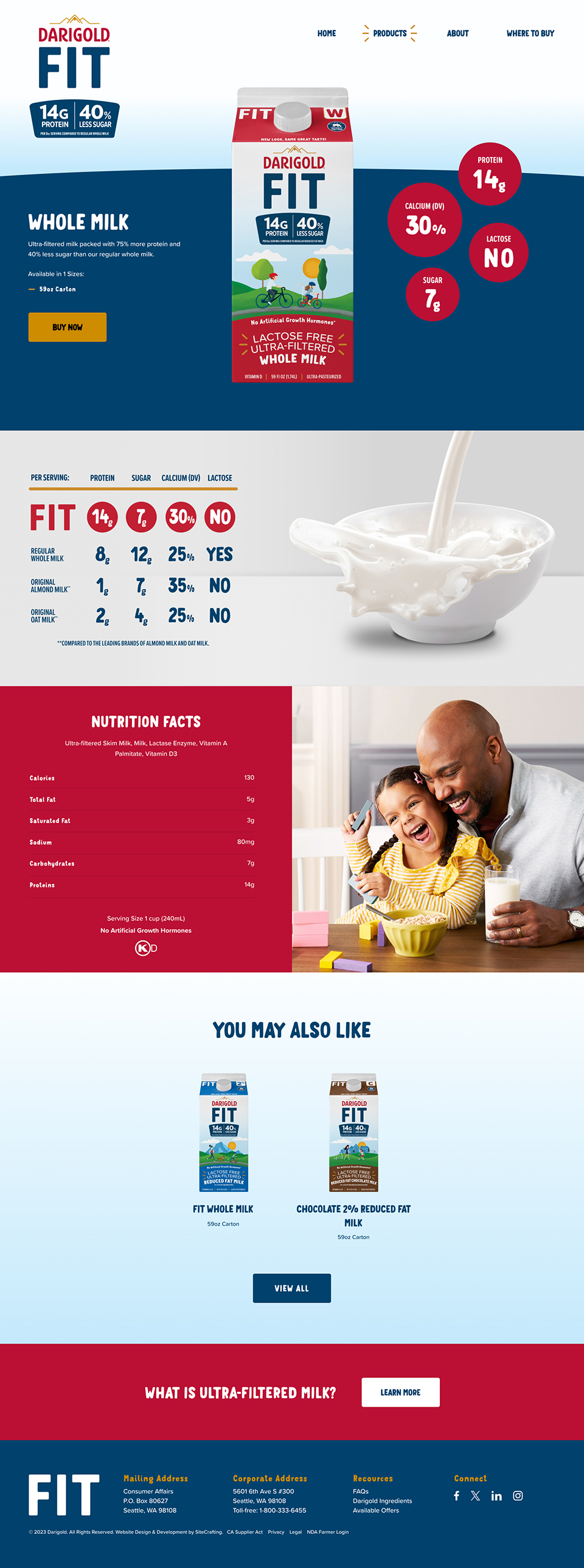 Darigold FIT whole milk product page mockup