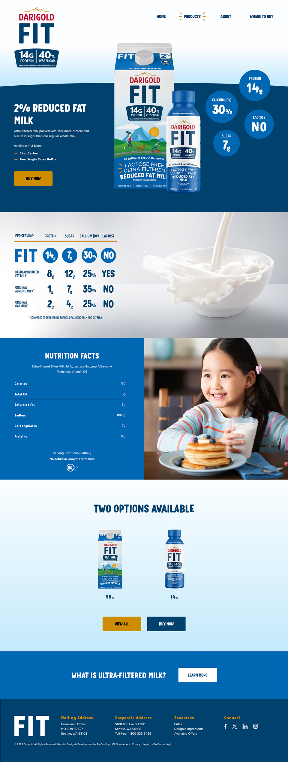 Darigold FIT 2% milk product page mockup