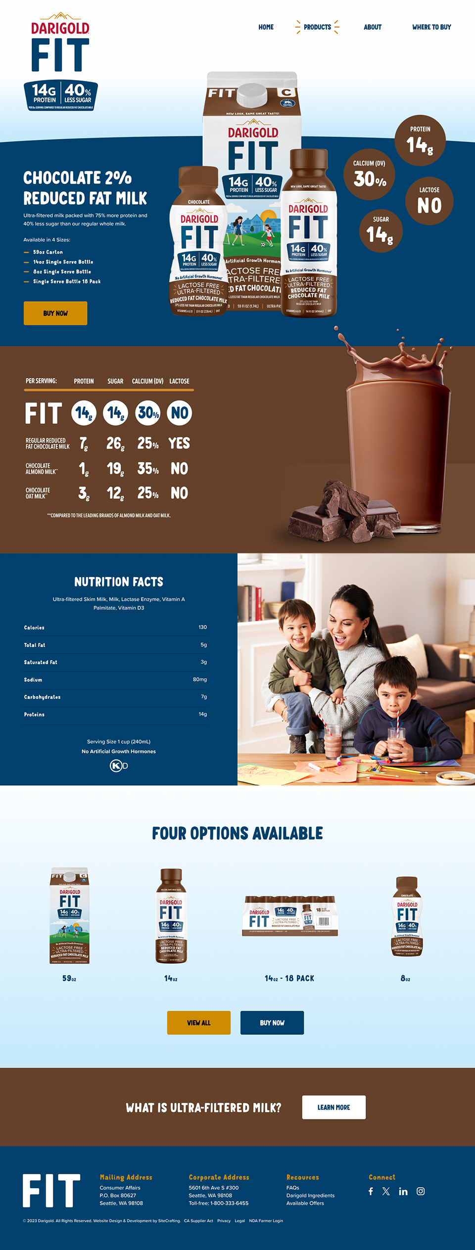 Darigold FIT chocolate milk product page mockup