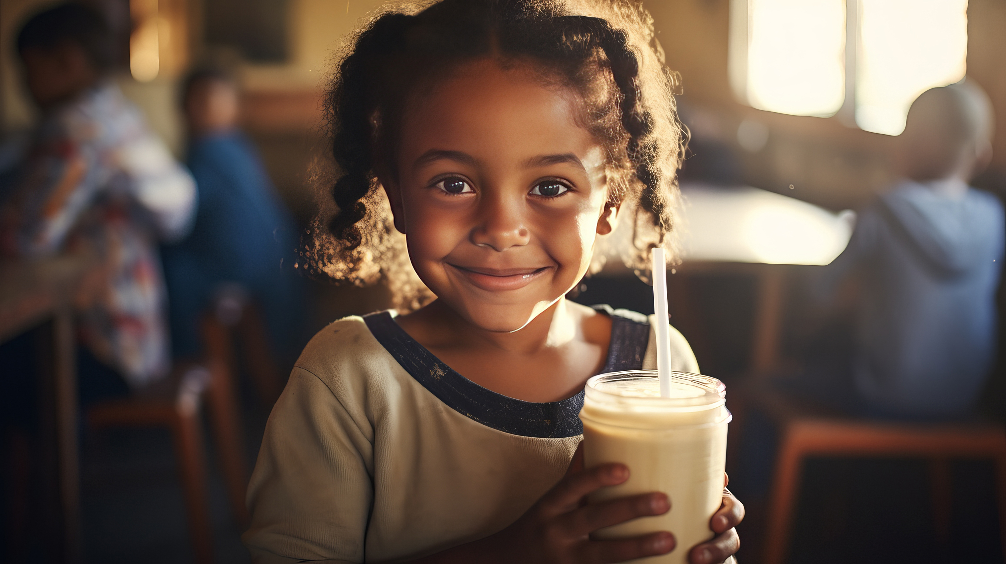 African-American girl drinking milk