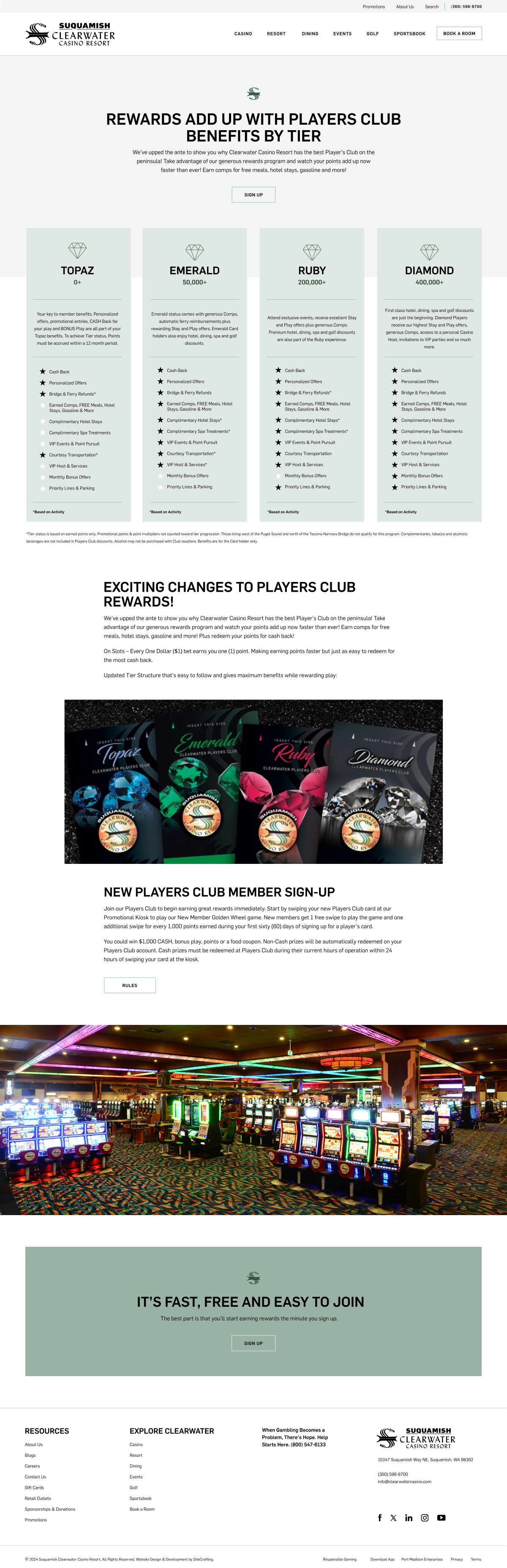 clearwater casino players club web page mockup