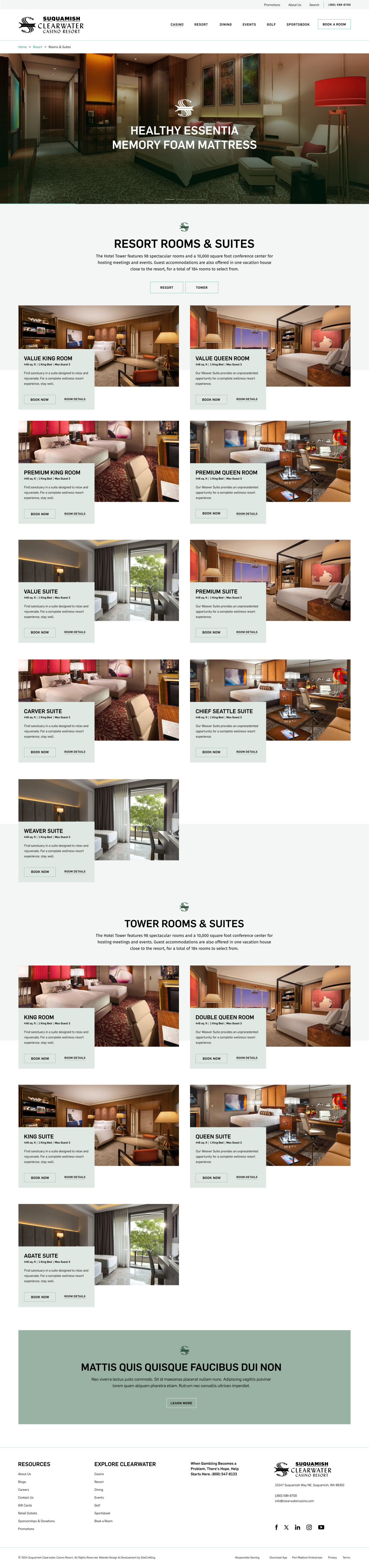 clearwater casino rooms and suites landing web page mockup