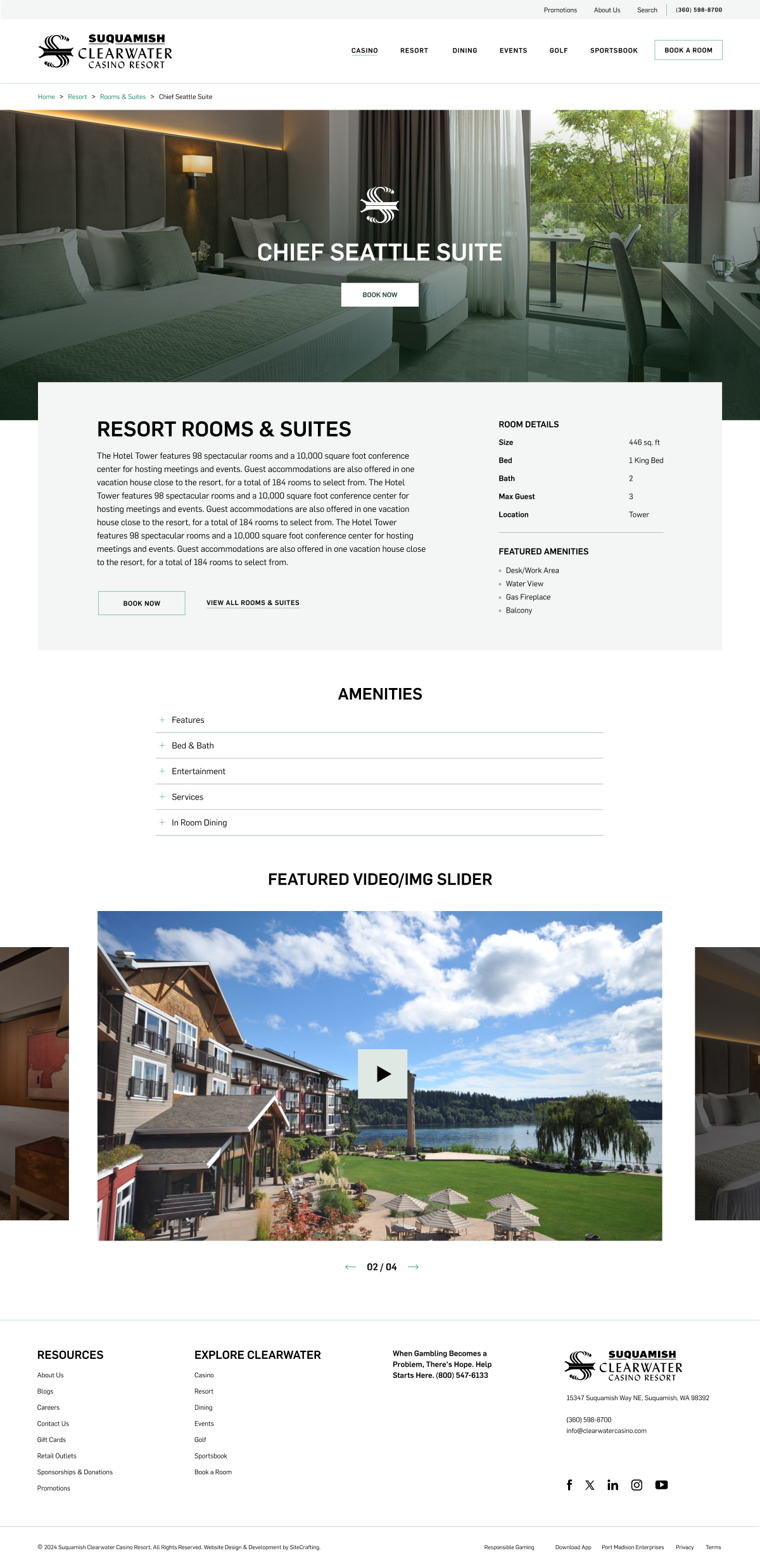 clearwater casino rooms details web page mockup