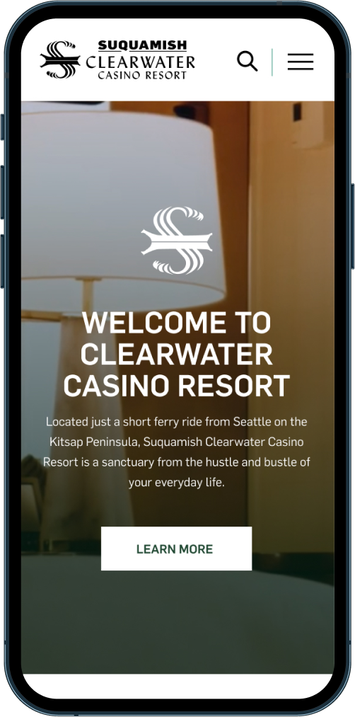 clearwater casino home page mockup on mobile device