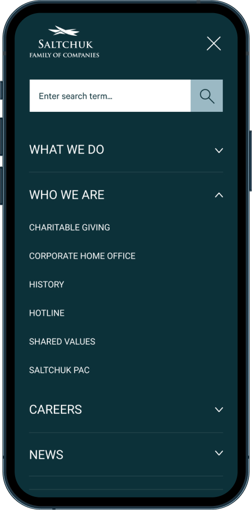 Saltchuk menu mockup on mobile device