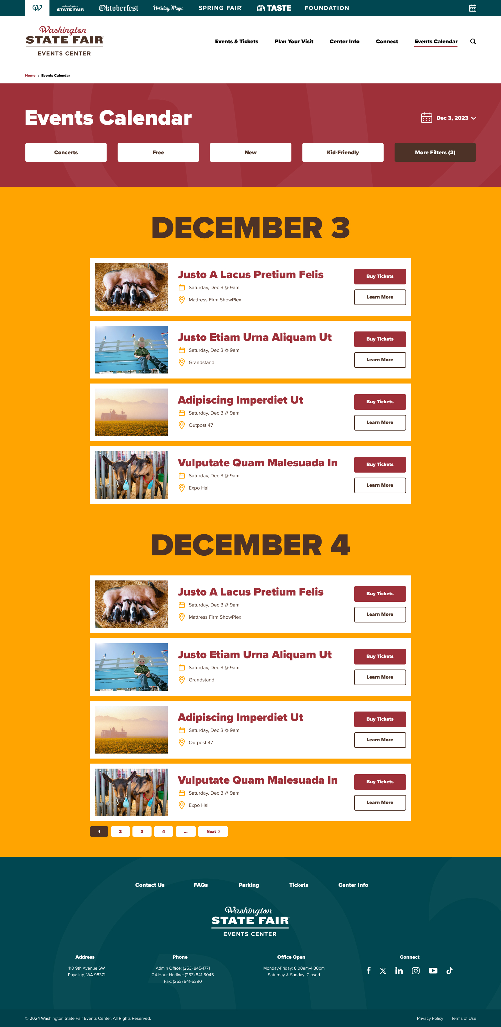 WSFEC Events Calendar Web Page Design