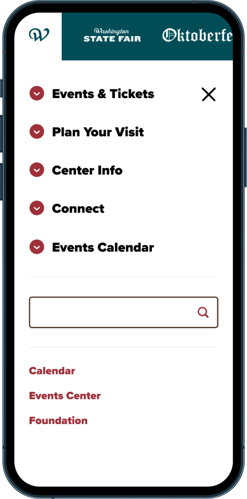 WSFEC menu on mobile device
