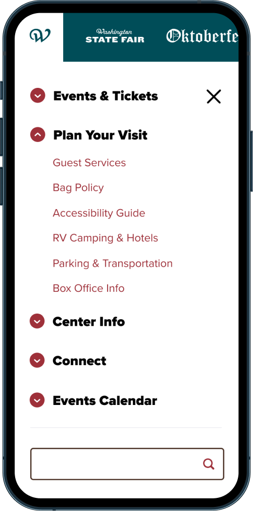 WSFEC menu expanded on mobile device
