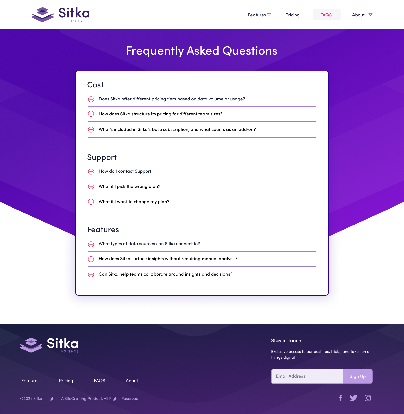 Sitka Insights website faq page design