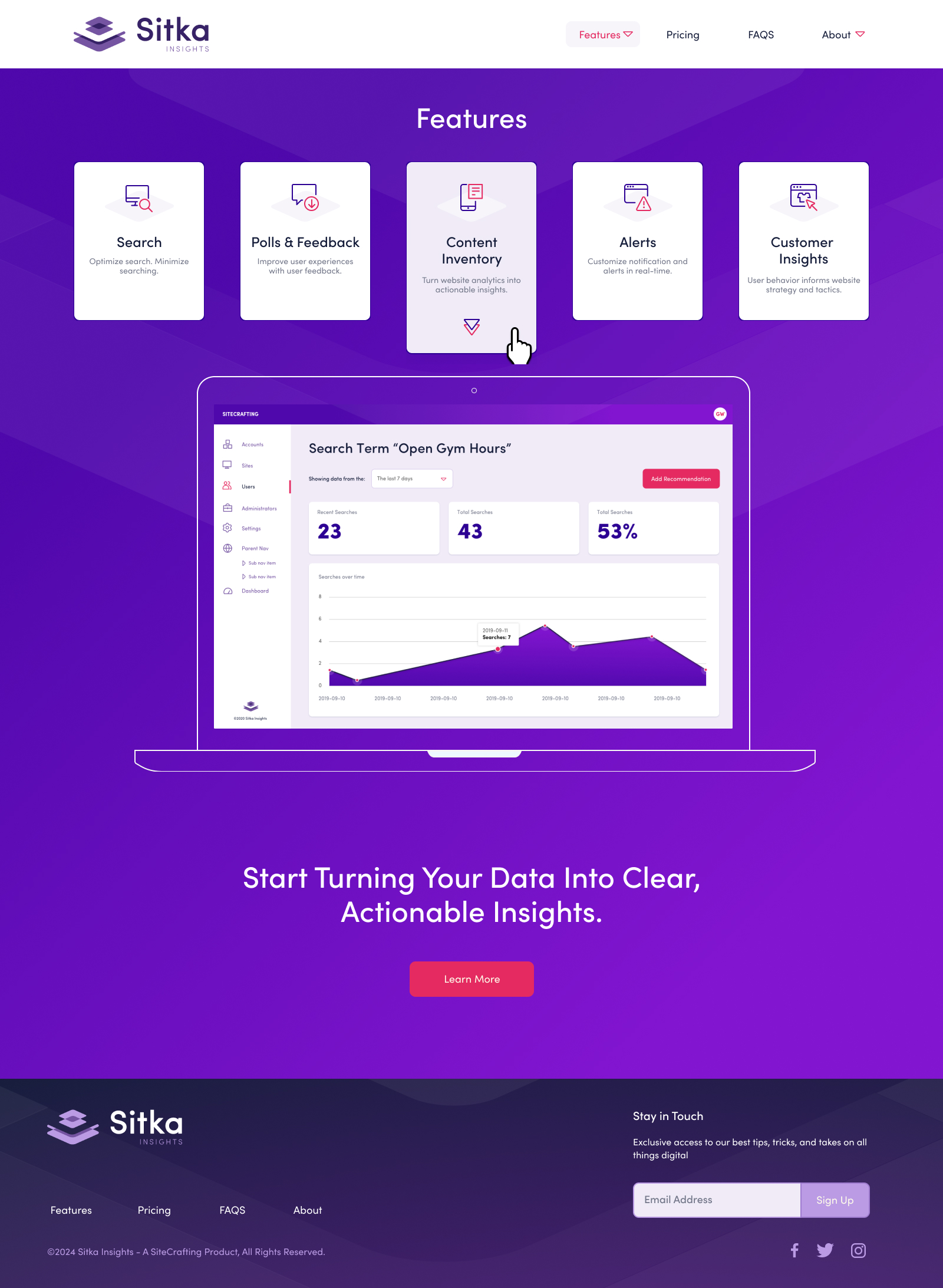 Sitka Insights website features page design