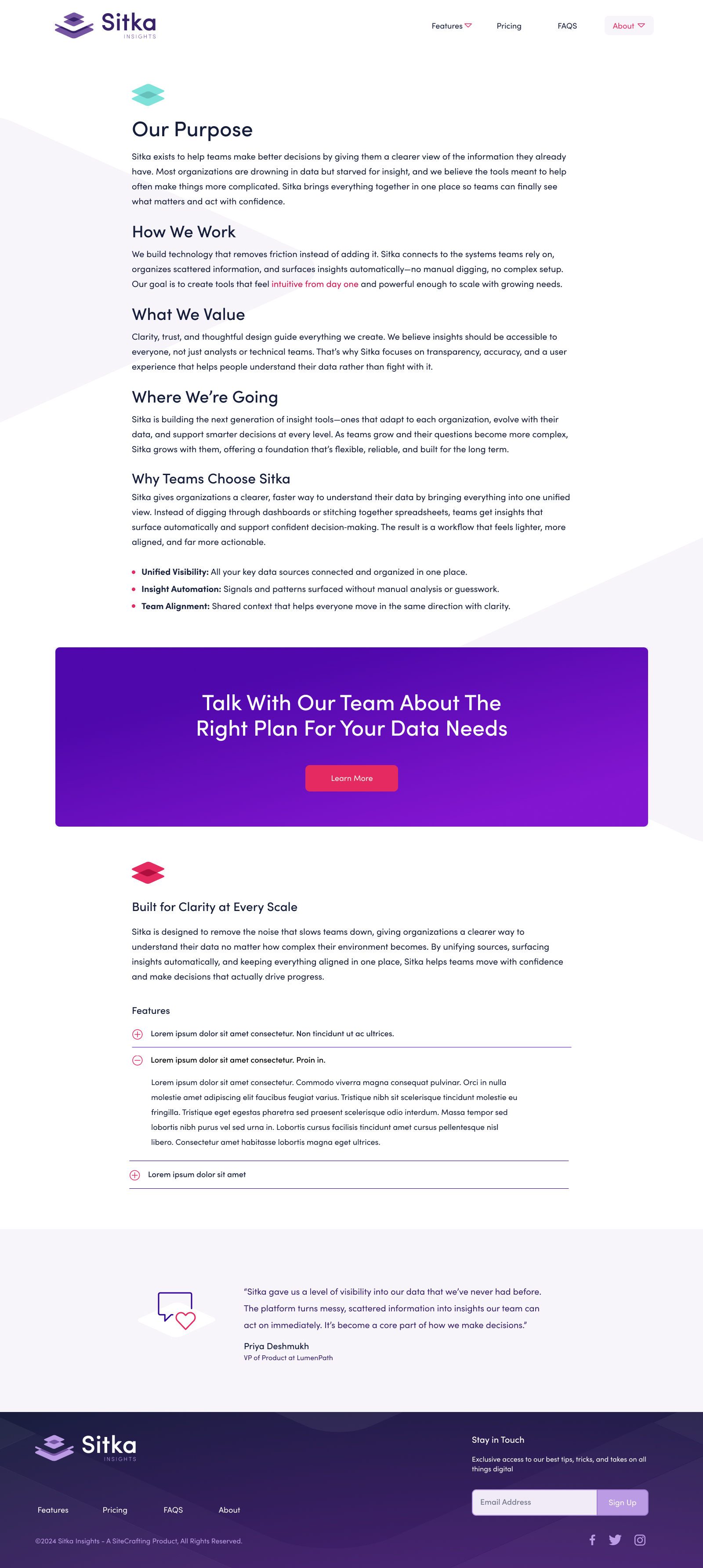 Sitka Insights website general interior page design